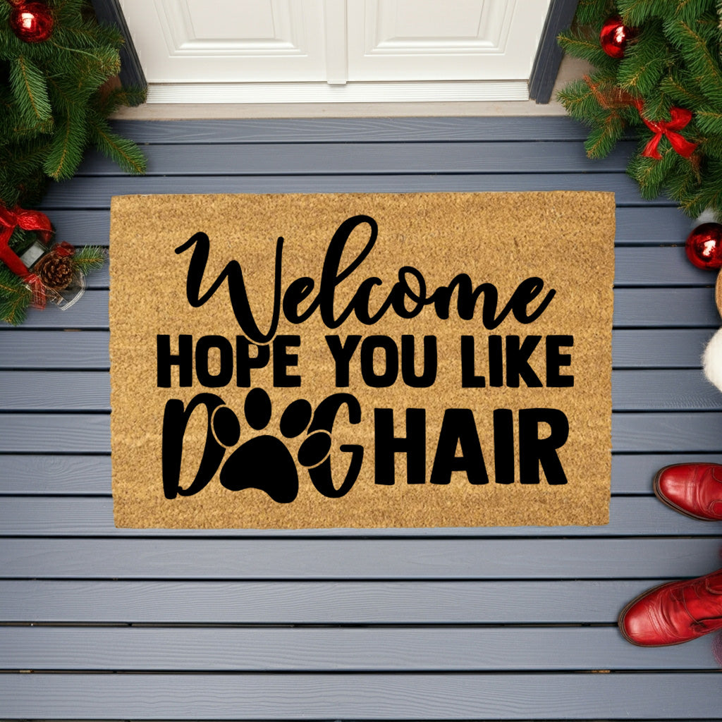Funny Dog Lover Doormat – “Welcome Hope You Like Dog Hair” | Coir Welcome Mat with Paw Print | Gift for Dog Owners, Pet Homes & Dog Moms - Mallard Moon