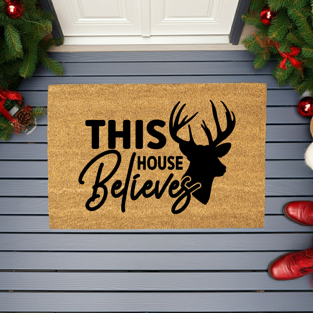 This House Believes in Christmas Outdoor Mat - Mallard Moon