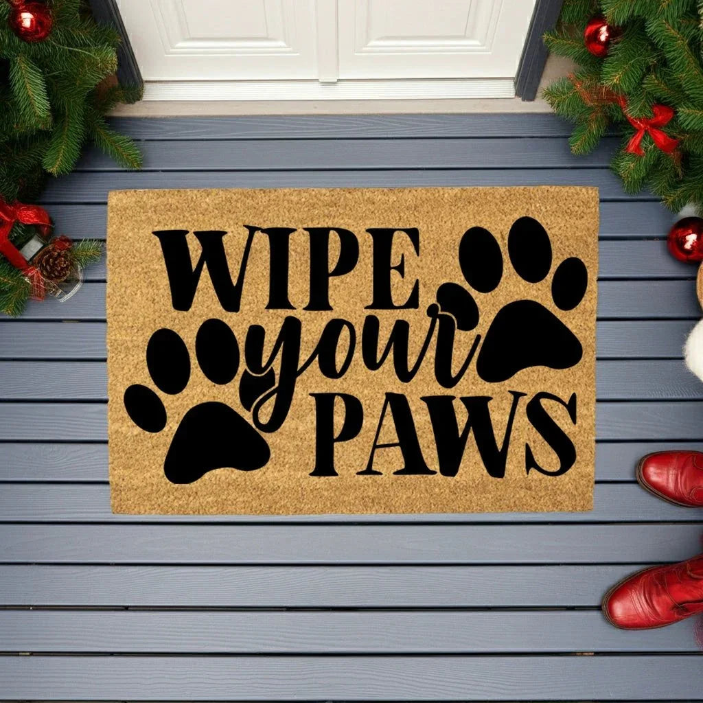 Wipe Your Paws Funny Pet Doormat | Natural Coir Welcome Mat for Dog & Cat Owners | Farmhouse Style Entry Rug