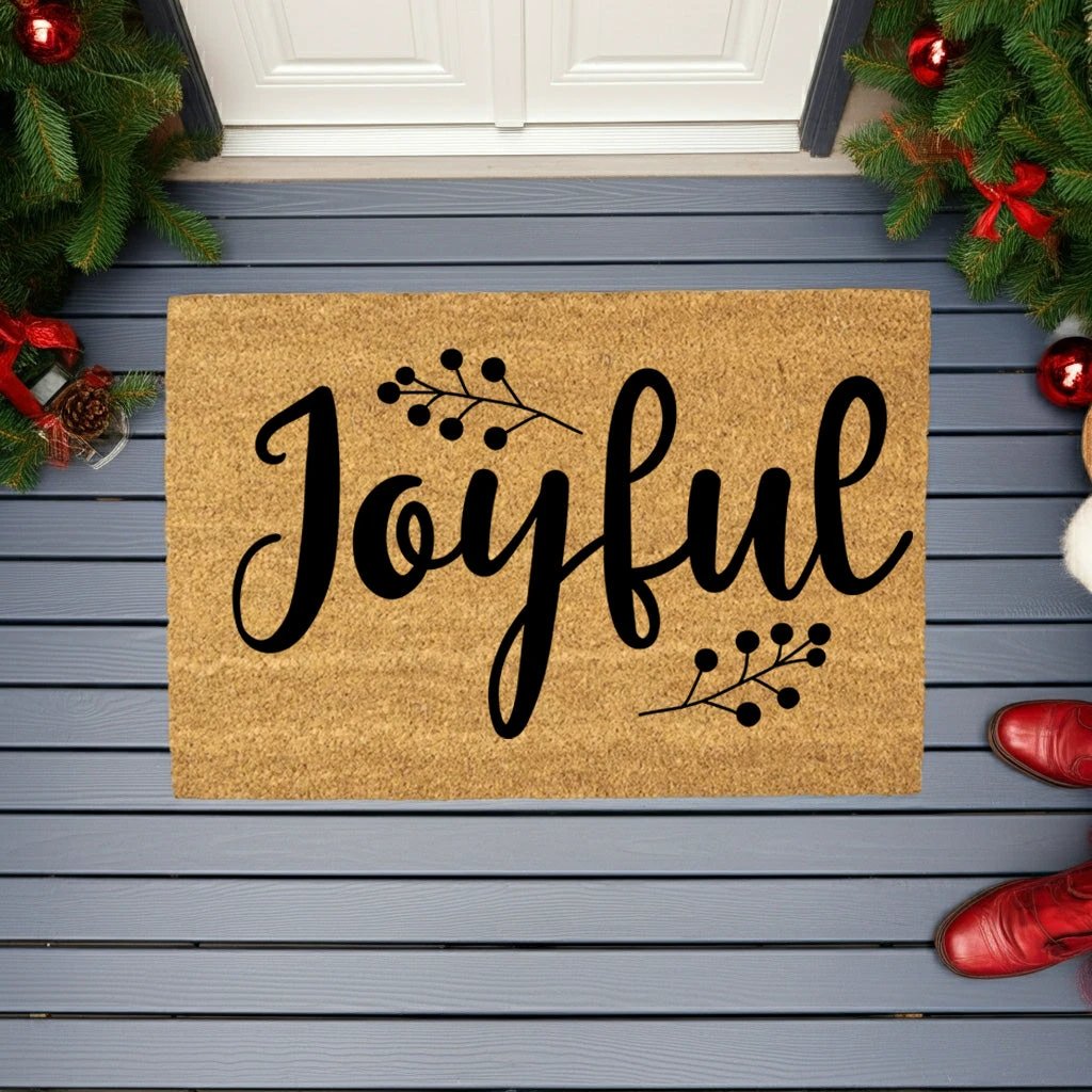 Joyful Christmas Doormat | Holiday Coir Welcome Mat | Rustic Farmhouse Winter Porch Décor