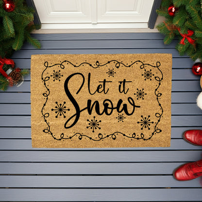Let It Snow Christmas Doormat | Rustic Winter Coir Welcome Mat | Farmhouse Holiday Front Porch Décor - Mallard Moon