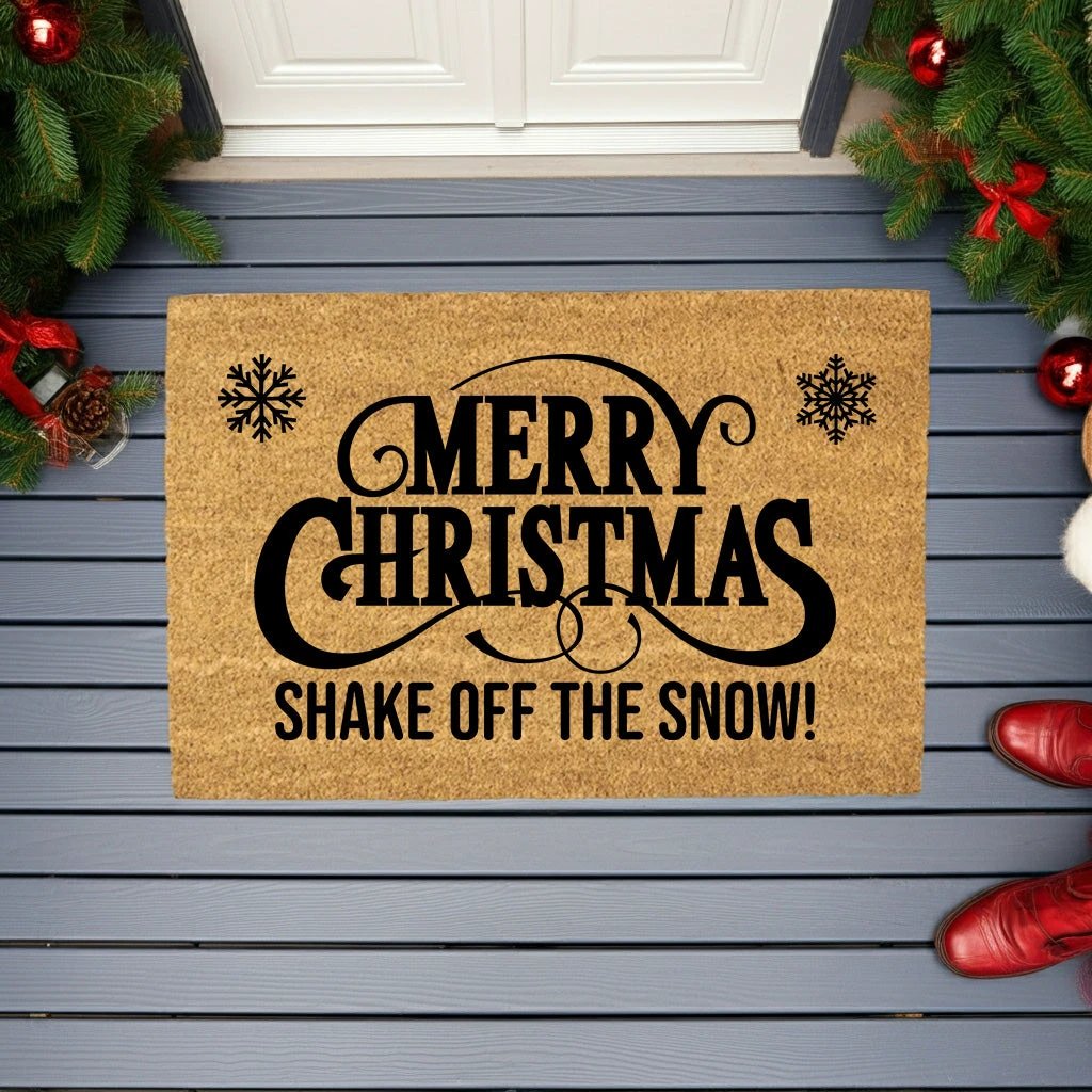 Merry Christmas – Shake Off the Snow! Holiday Doormat | Funny Christmas Coir Welcome Mat | Rustic Farmhouse Porch Décor