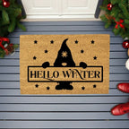 Hello Winter Gnome Doormat – Festive Coir Welcome Mat | Cute Scandinavian Holiday Porch Décor | Rustic Winter Entryway Rug