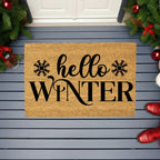 Hello Winter Coir Doormat – Snowflake Welcome Mat | Cozy Farmhouse Front Porch Décor | Rustic Holiday Entryway Rug