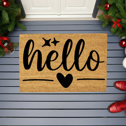 Hello Coir Doormat – Simple Welcome Mat | Minimalist Farmhouse Front Porch Decor | Everyday Entryway Rug - Mallard Moon