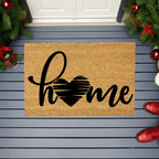Home Heart Coir Doormat – Rustic Farmhouse Welcome Mat | Minimalist Entryway Décor | Everyday Porch Rug with Script Heart Design