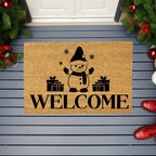 Snowman “Welcome” Doormat | Festive Coir Christmas Welcome Mat with Gifts and Snowflakes | Holiday Front Porch Décor