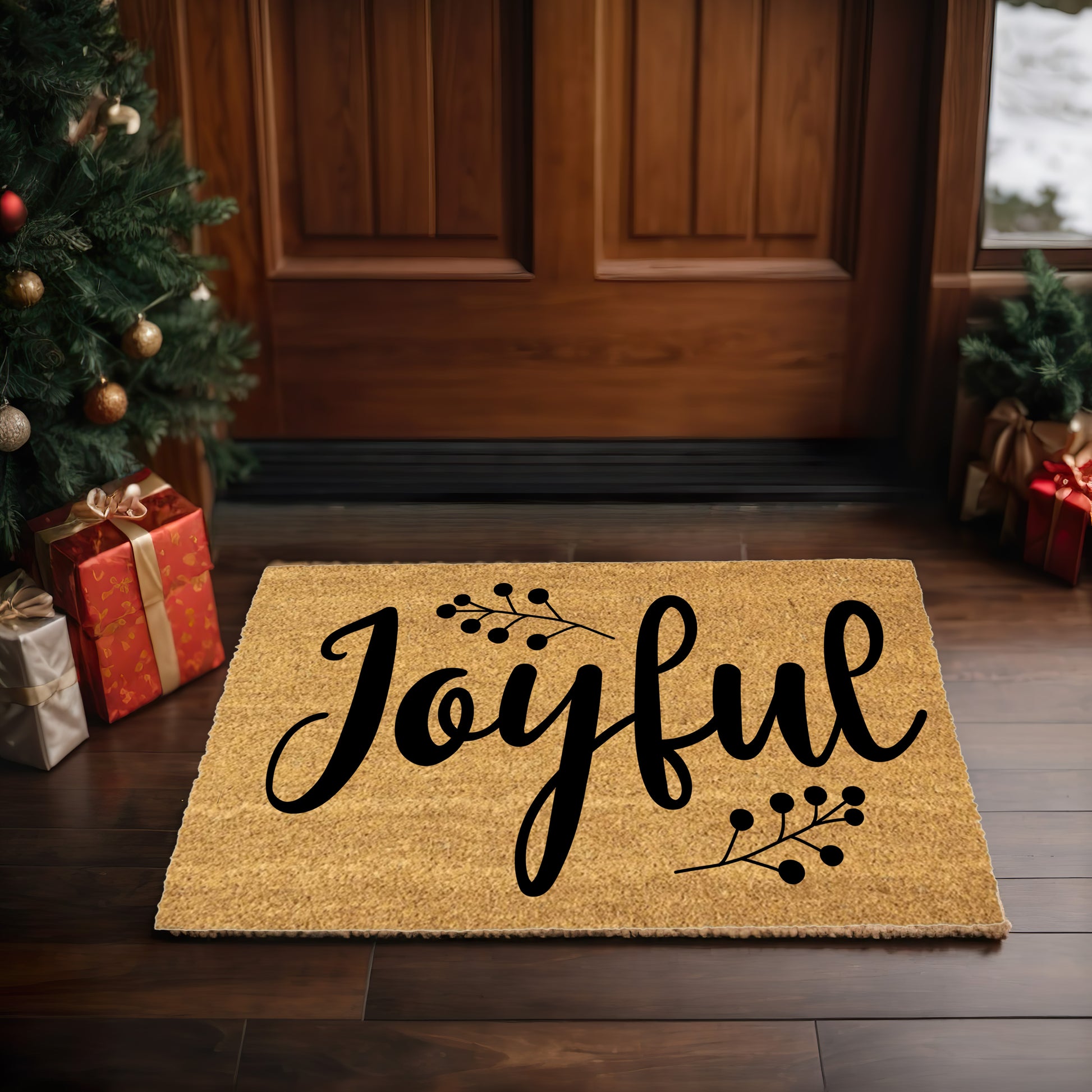 Joyful Christmas Doormat | Holiday Coir Welcome Mat | Rustic Farmhouse Winter Porch Décor - Mallard Moon