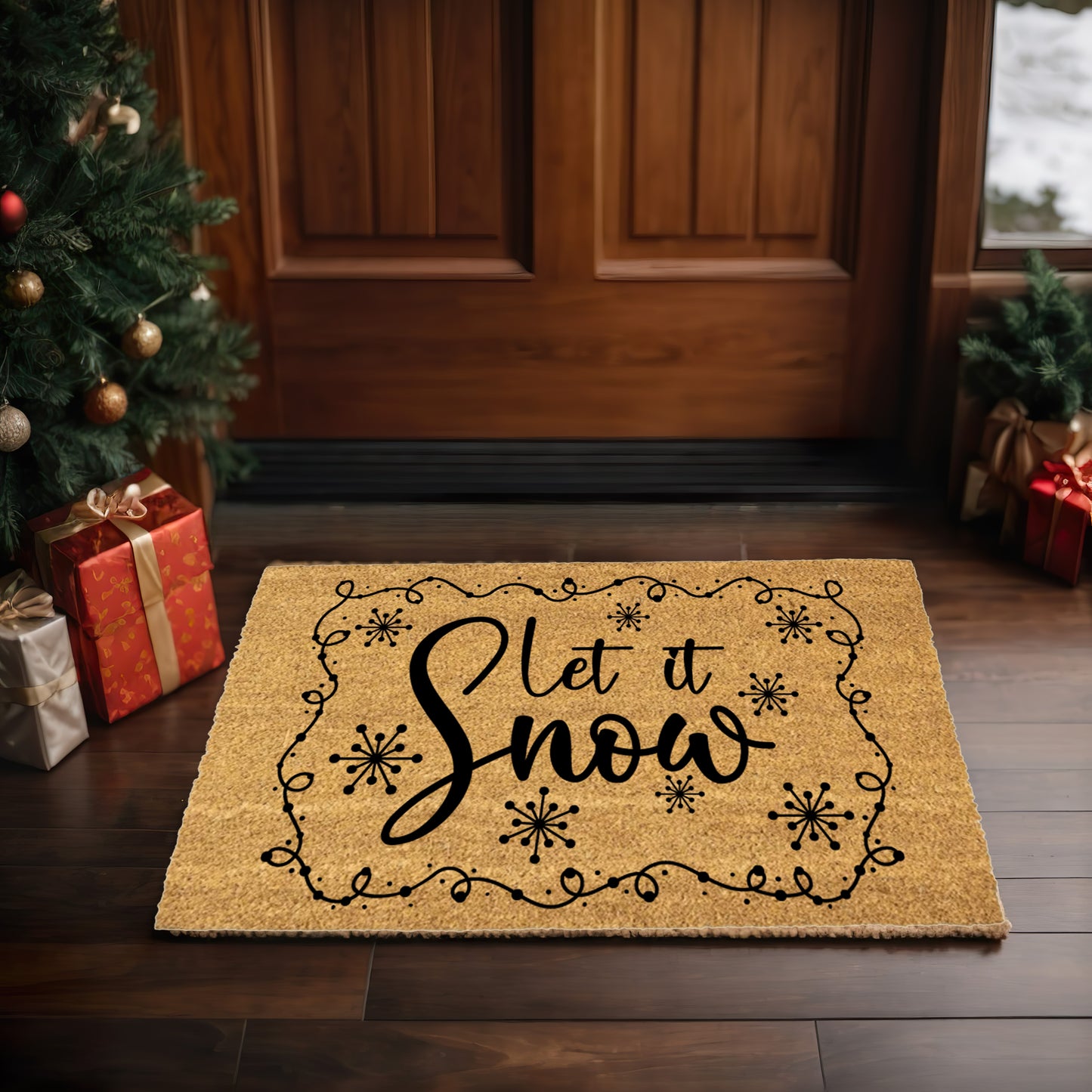 Let It Snow Christmas Doormat | Rustic Winter Coir Welcome Mat | Farmhouse Holiday Front Porch Décor - Mallard Moon