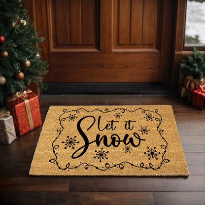 Let It Snow Christmas Doormat | Rustic Winter Coir Welcome Mat | Farmhouse Holiday Front Porch Décor - Mallard Moon