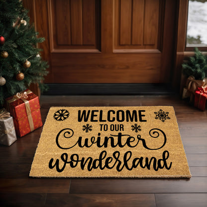 Welcome to Our Winter Wonderland Doormat | Rustic Snowflake Holiday Welcome Mat | Farmhouse Winter Porch Décor