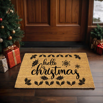 Hello Christmas Doormat – Holiday Outdoor Coir Mat Winter Décor