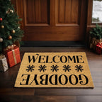Welcome / Goodbye Snowflake Doormat | Double-Sided Winter Coir Welcome Mat | Funny Holiday Front Porch Décor