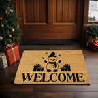 Snowman “Welcome” Doormat | Festive Coir Christmas Welcome Mat with Gifts and Snowflakes | Holiday Front Porch Décor