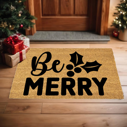 Be Merry Christmas Doormat – Holiday Outdoor Coir Mat Porch Décor