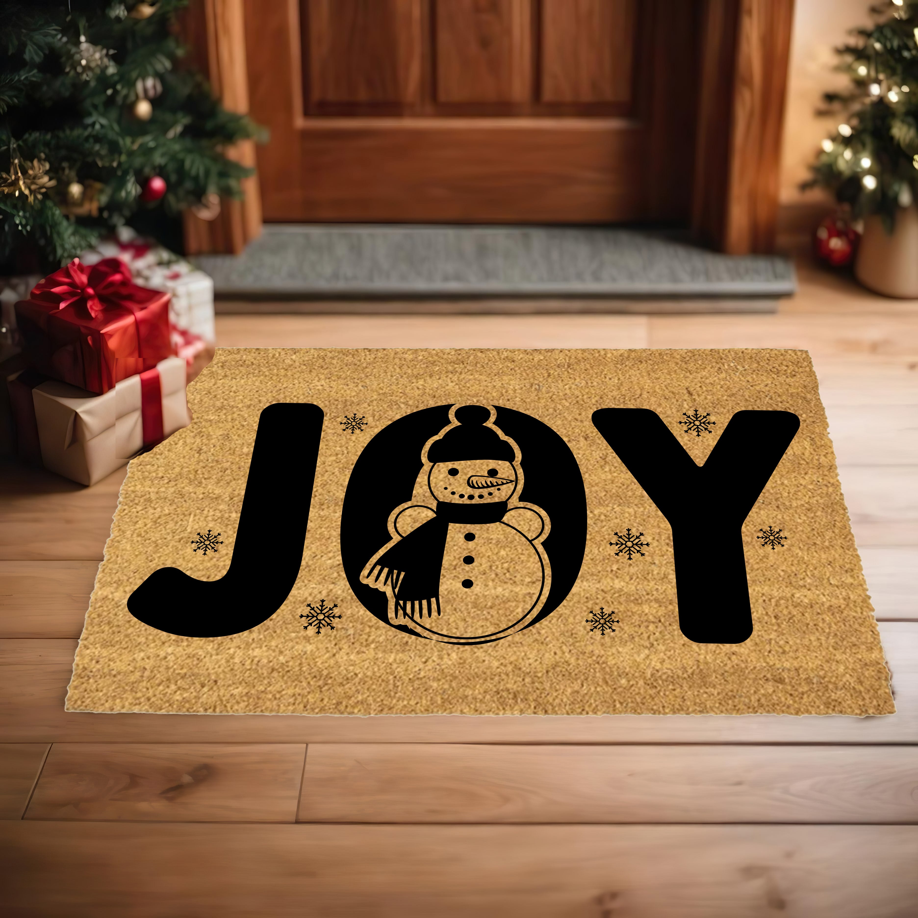 JOY Snowman Doormat – Christmas Outdoor Coir Mat Holiday Décor - Mallard Moon