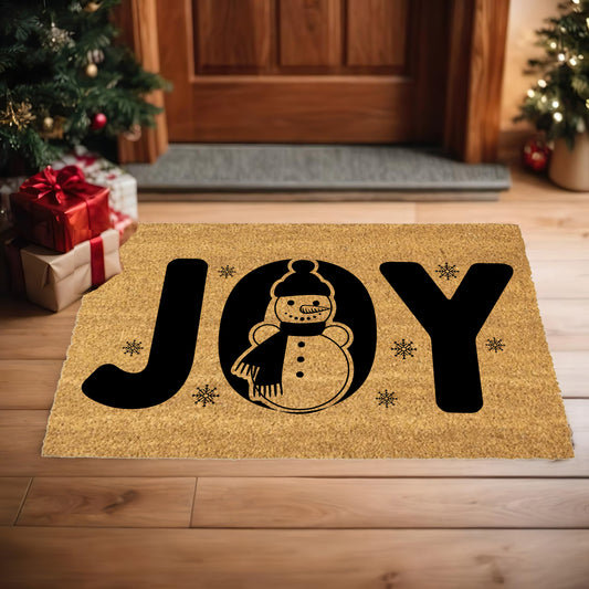 JOY Snowman Doormat – Christmas Outdoor Coir Mat Holiday Décor