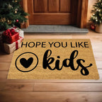 Funny Family Doormat – “Hope You Like Kids” | Coir Welcome Mat with Heart Design | Family Home Entryway Décor | Perfect Gift for Parents
