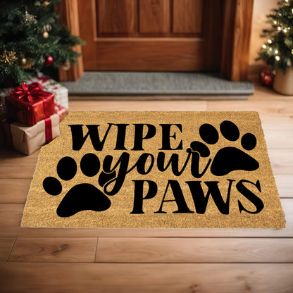 “Wipe Your Paws” Funny Pet Doormat | Natural Coir Welcome Mat for Dog & Cat Owners | Farmhouse Style Entry Rug - Mallard Moon