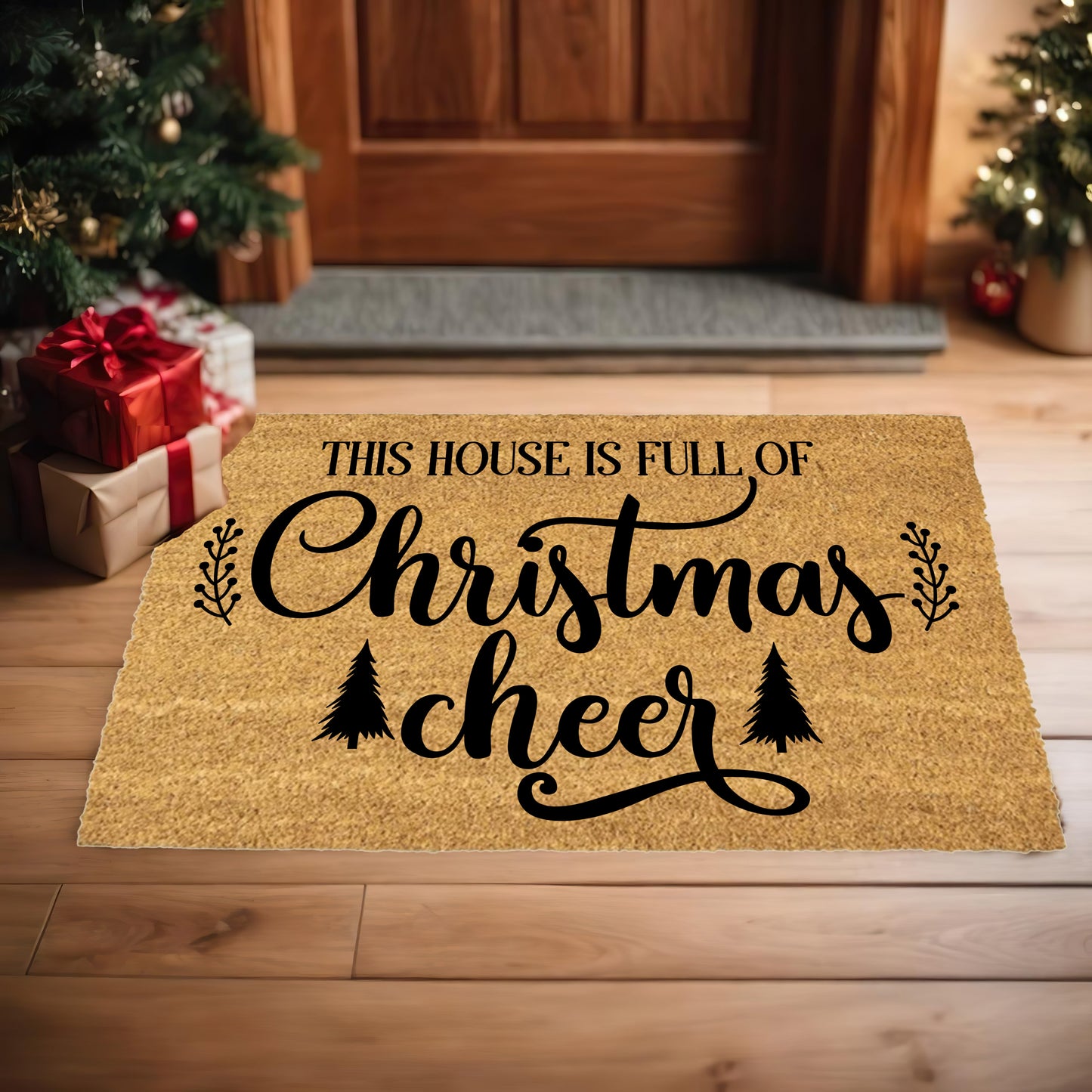 This House Is Full of Christmas Cheer Doormat | Rustic Farmhouse Holiday Coir Welcome Mat | Festive Winter Front Porch Décor - Mallard Moon