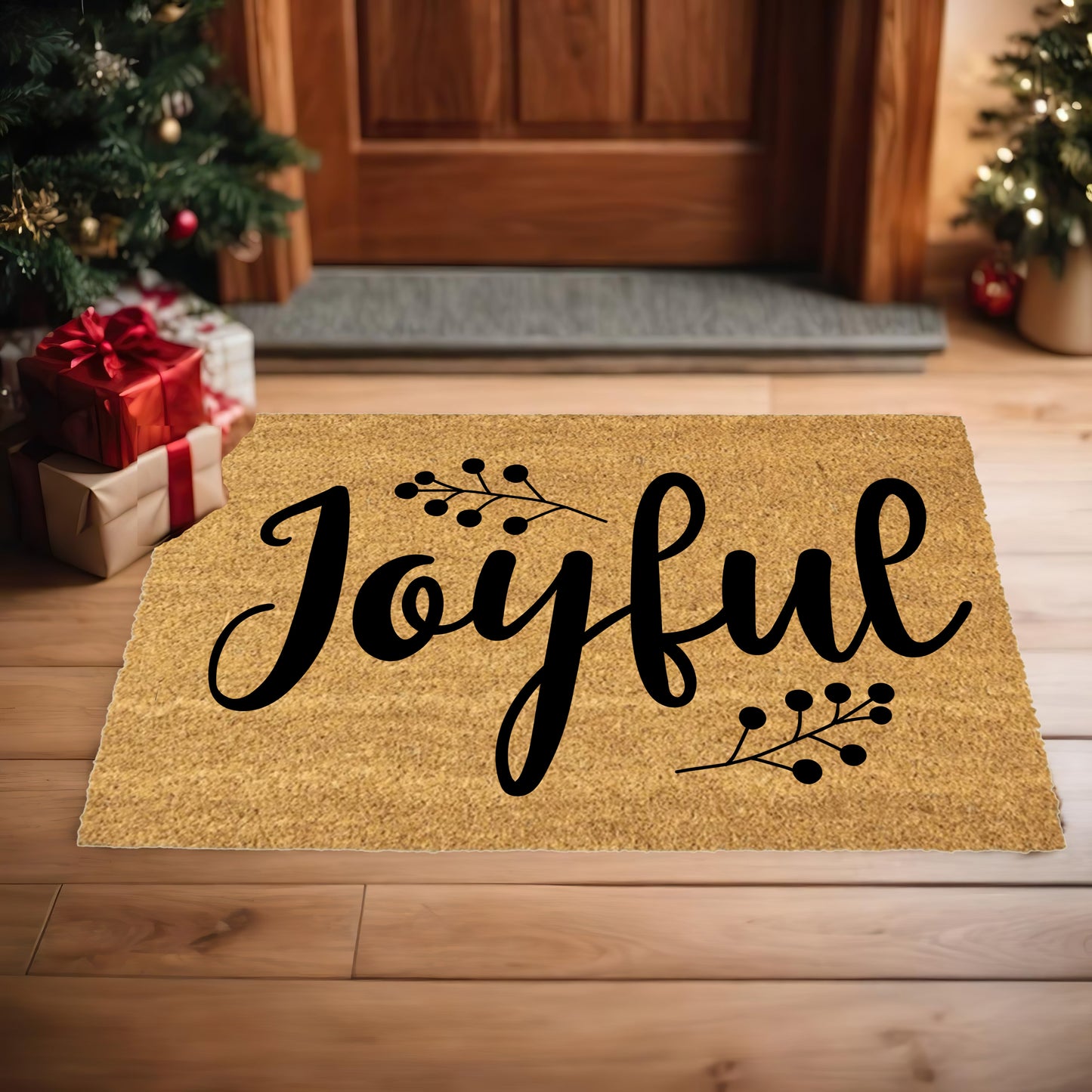 Joyful Christmas Doormat | Holiday Coir Welcome Mat | Rustic Farmhouse Winter Porch Décor - Mallard Moon
