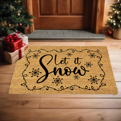 Let It Snow Christmas Doormat | Rustic Winter Coir Welcome Mat | Farmhouse Holiday Front Porch Décor - Mallard Moon