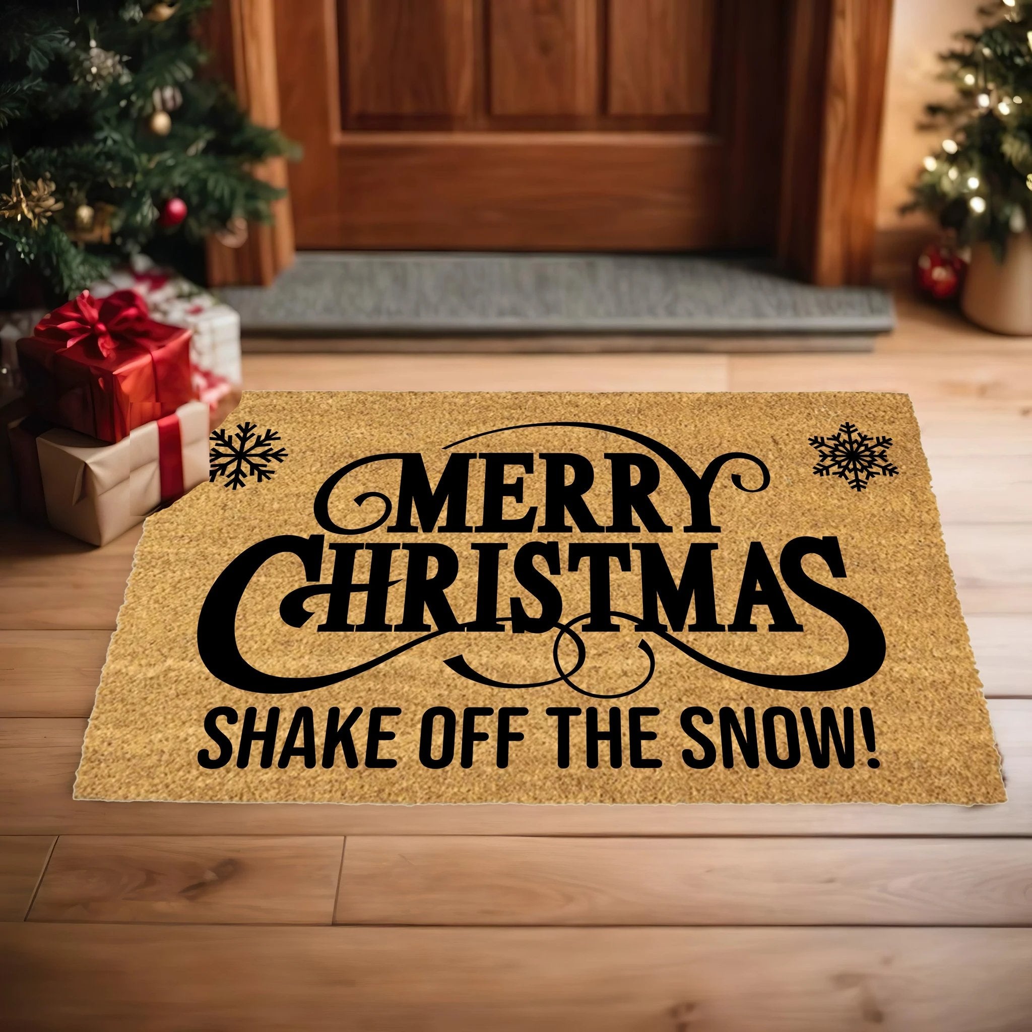 Merry Christmas – Shake Off the Snow! Holiday Doormat | Funny Christmas Coir Welcome Mat | Rustic Farmhouse Porch Décor