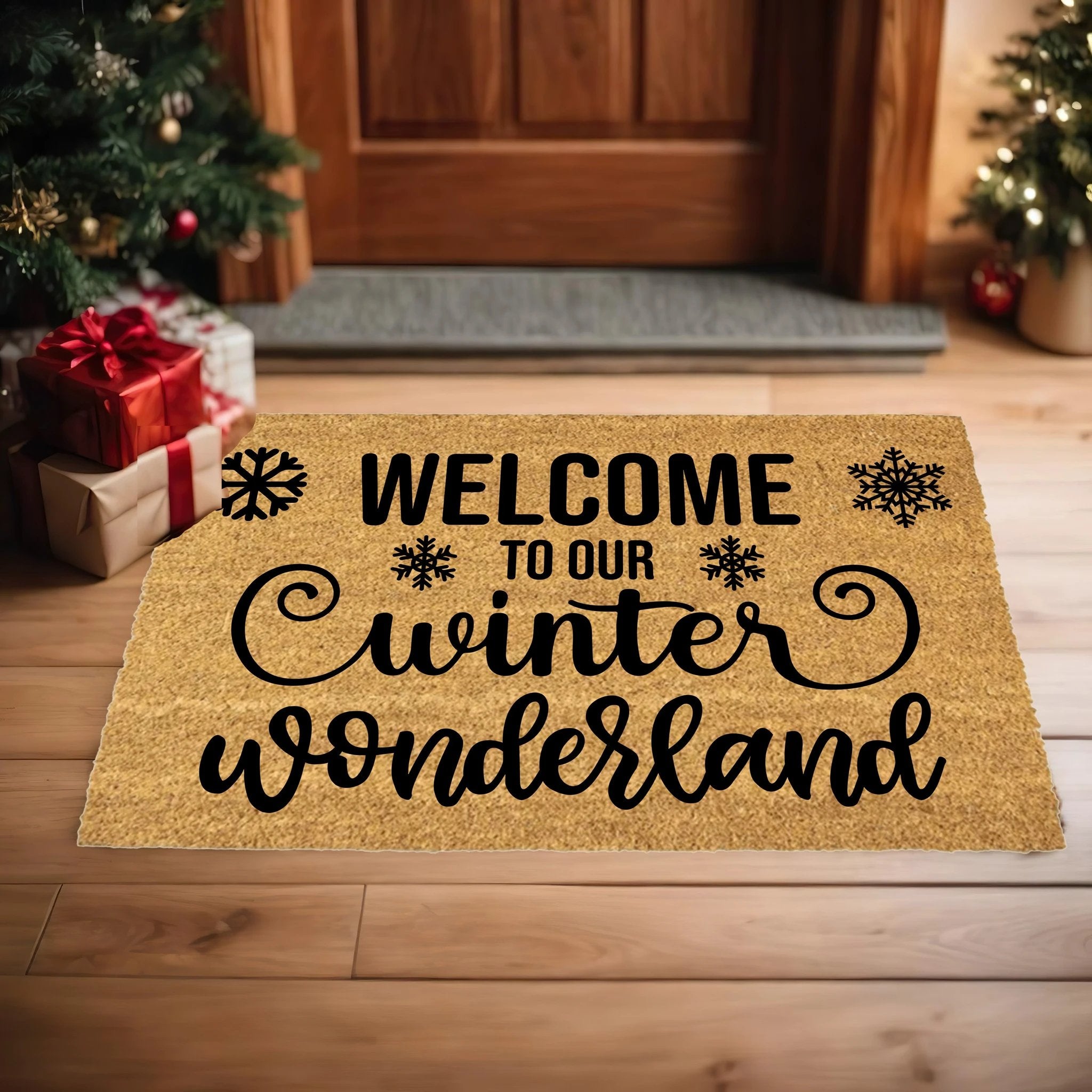 Welcome to Our Winter Wonderland Doormat | Rustic Snowflake Holiday Welcome Mat | Farmhouse Winter Porch Décor