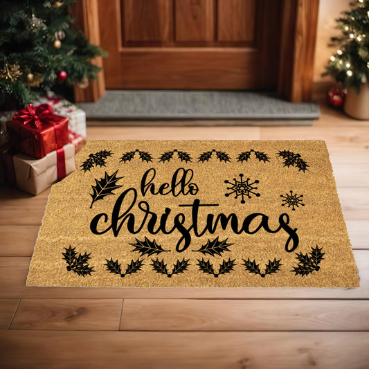 Hello Christmas Doormat – Holiday Outdoor Coir Mat Winter Décor