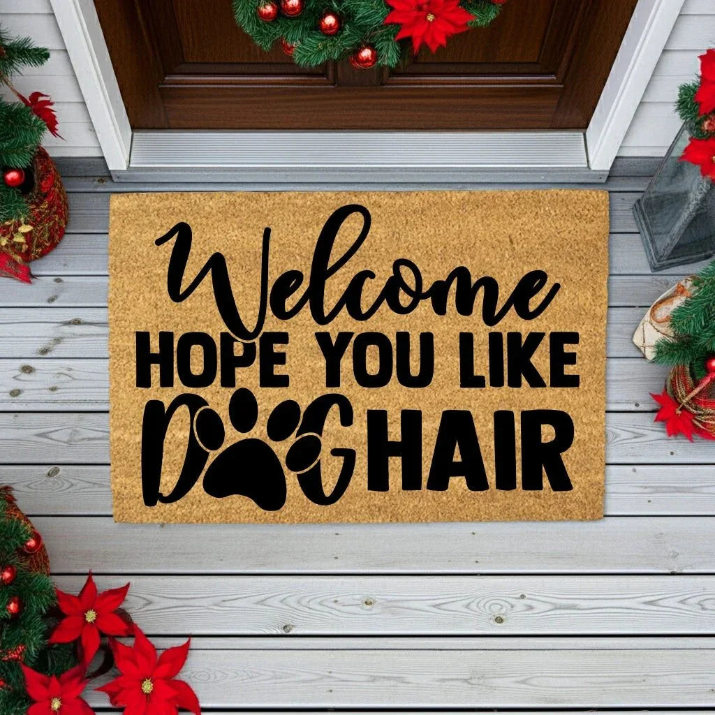 Funny Dog Lover Doormat – “Welcome Hope You Like Dog Hair” | Coir Welcome Mat with Paw Print | Gift for Dog Owners, Pet Homes & Dog Moms