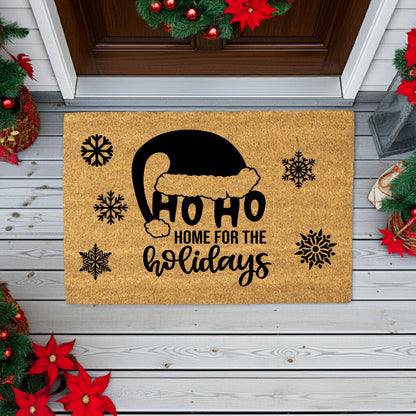 Ho Ho Home for the Holidays Christmas Doormat | Festive Santa Hat Coir Welcome Mat | Cozy Farmhouse Front Porch Décor