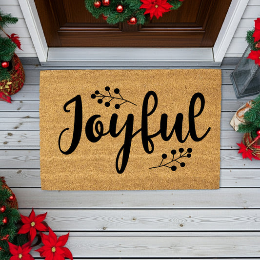 Joyful Christmas Doormat | Holiday Coir Welcome Mat | Rustic Farmhouse Winter Porch Décor