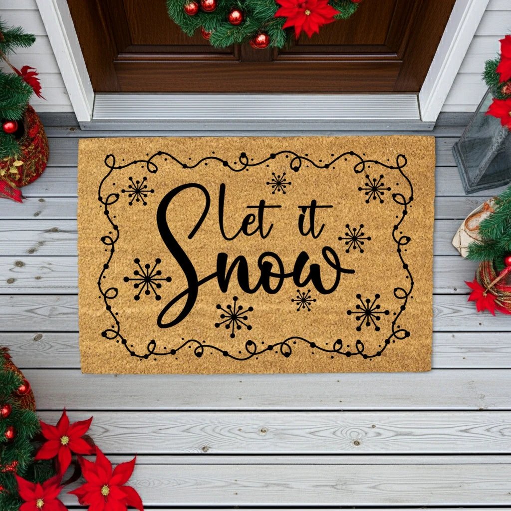 Let It Snow Christmas Doormat | Rustic Winter Coir Welcome Mat | Farmhouse Holiday Front Porch Décor