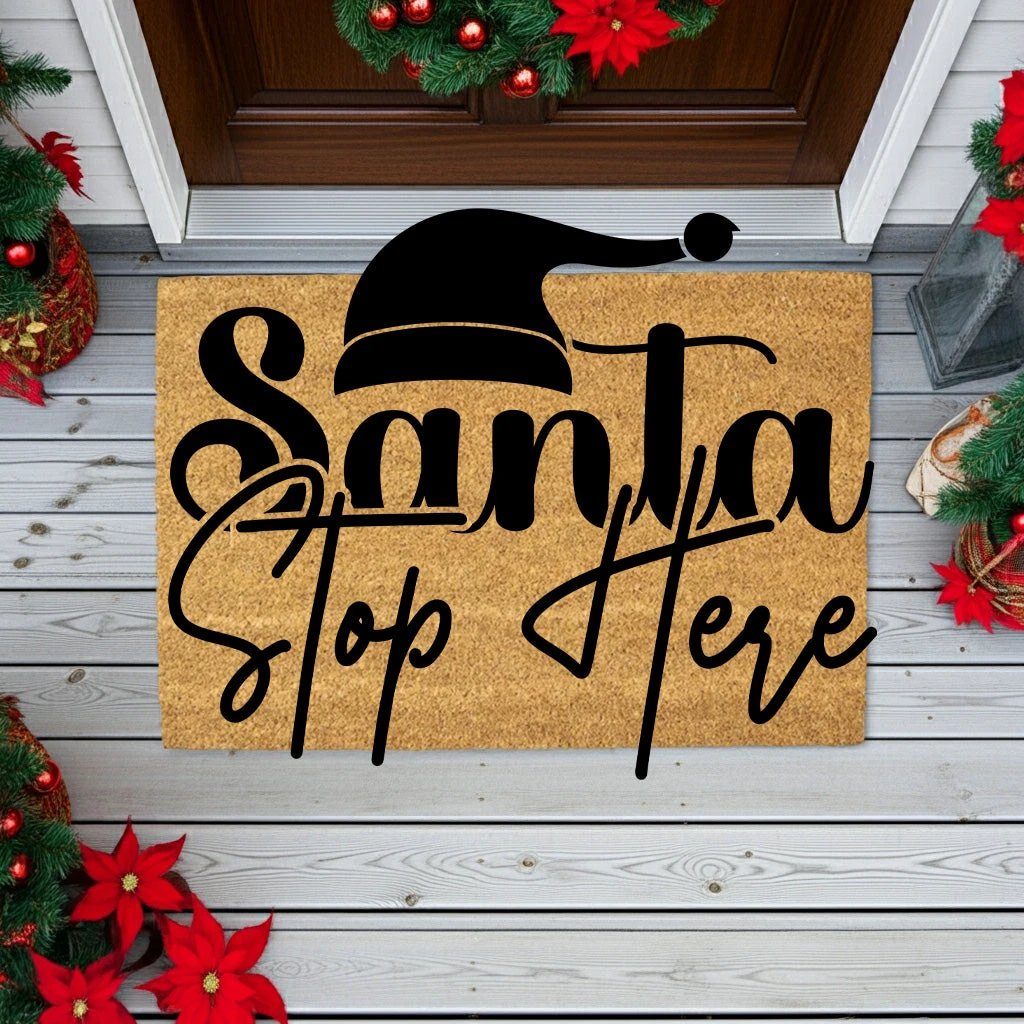 Santa Stop Here Christmas Doormat | Festive Coir Welcome Mat | Rustic Farmhouse Holiday Porch Décor