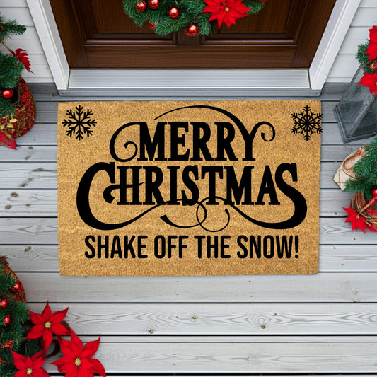 Merry Christmas – Shake Off the Snow! Holiday Doormat | Funny Christmas Coir Welcome Mat | Rustic Farmhouse Porch Décor