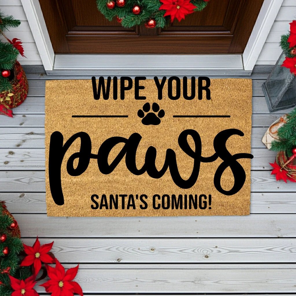 Wipe Your Paws – Santa’s Coming! Christmas Doormat | Funny Pet Holiday Welcome Mat | Rustic Farmhouse Dog Lover Porch Décor