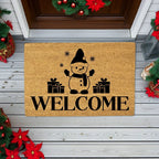 Snowman “Welcome” Doormat | Festive Coir Christmas Welcome Mat with Gifts and Snowflakes | Holiday Front Porch Décor