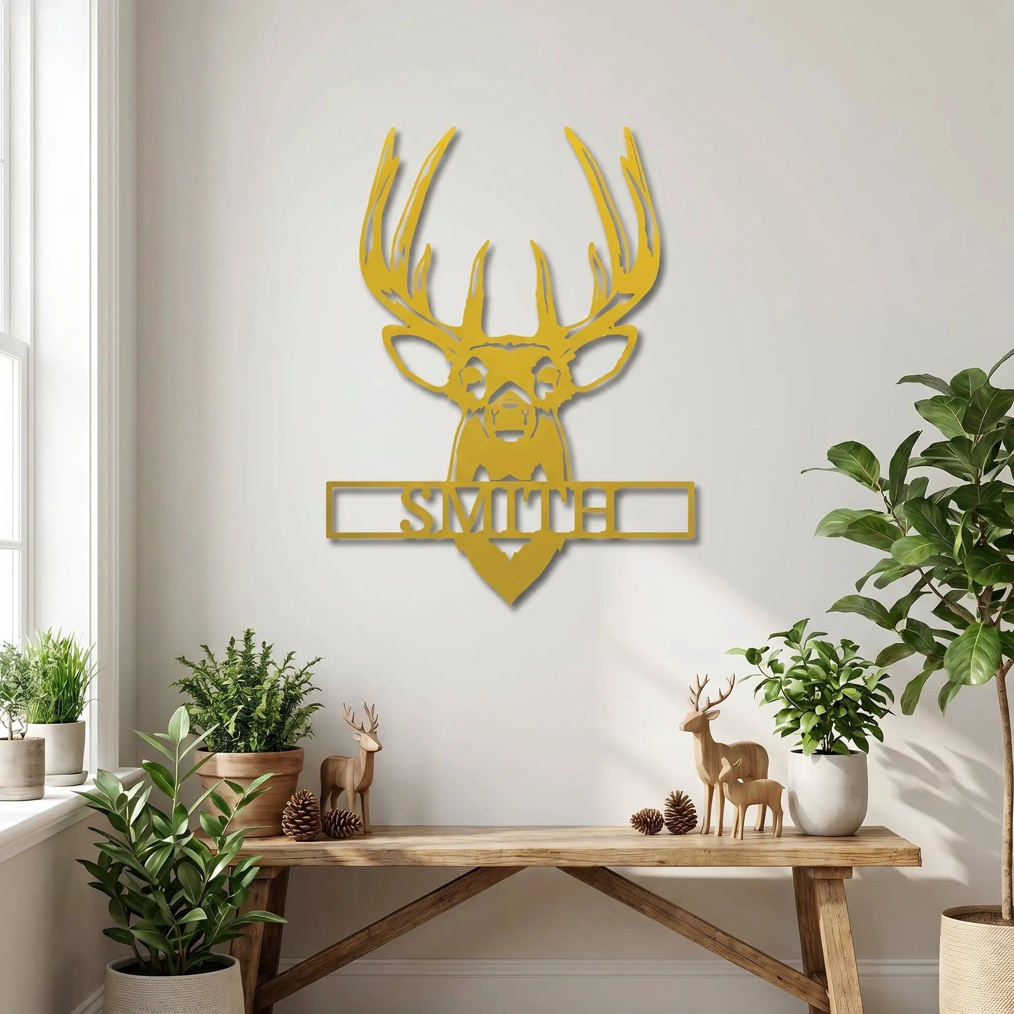 Personalized Deer Head Metal Wall Art Custom Family Name Sign Buck Antler Decor Rustic Cabin Farmhouse Wall Hanging Hunting Gift Idea