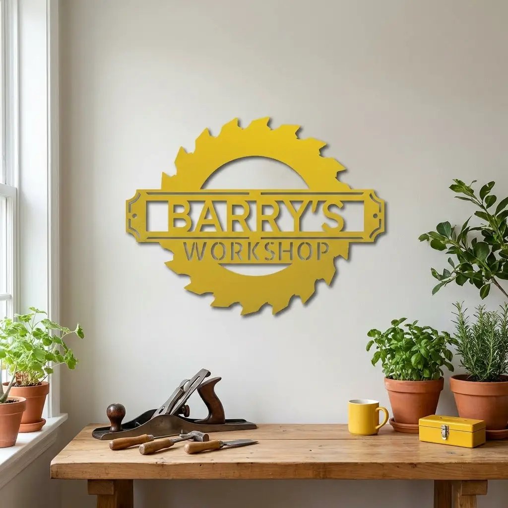 Workshop Personalized Metal Sign, Custom Saw Blade Sign, Garage Wall Decor