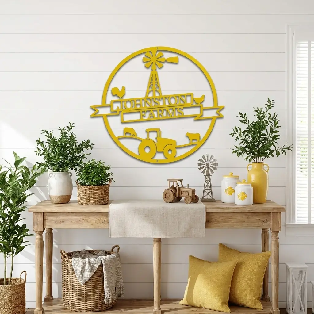 Farm Banner Custom Monogram Metal Sign Wall Art