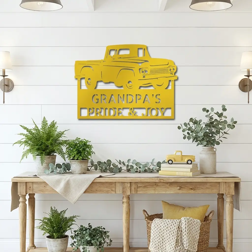 Classic Pickup Truck Personalized Metal Wall Art | Custom Vintage Truck Garage Sign | Rustic Farmhouse Truck Decor | Man Cave, Garage & Grandpa Gift | Made in USA