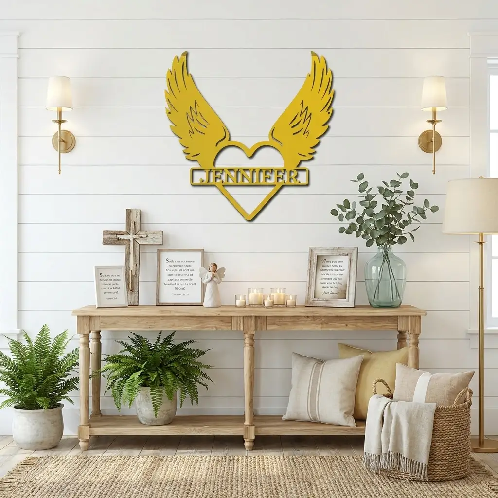 Personalized Angel Wings Memorial Metal Wall Art – Custom Name Remembrance Sign – Sympathy Gift – In Loving Memory Decor – Bereavement Gift