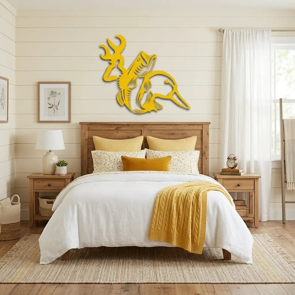 Hunting & Fishing Metal Wall Art – Deer, Duck and Bass Rustic Steel Sign