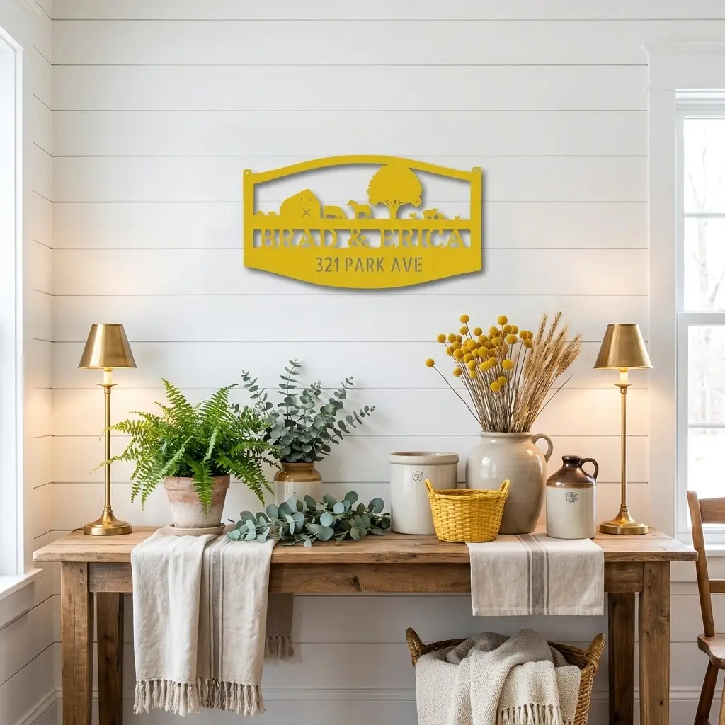 Farm Scene Custom Name Indoor Outdoor Monogram Steel Wall Sign