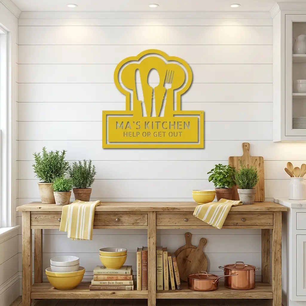 Kitchen Personalized Metal Sign | Custom Chef Hat Wall Decor | Family Name Cooking Sign | Restaurant, Diner, Bistro Art