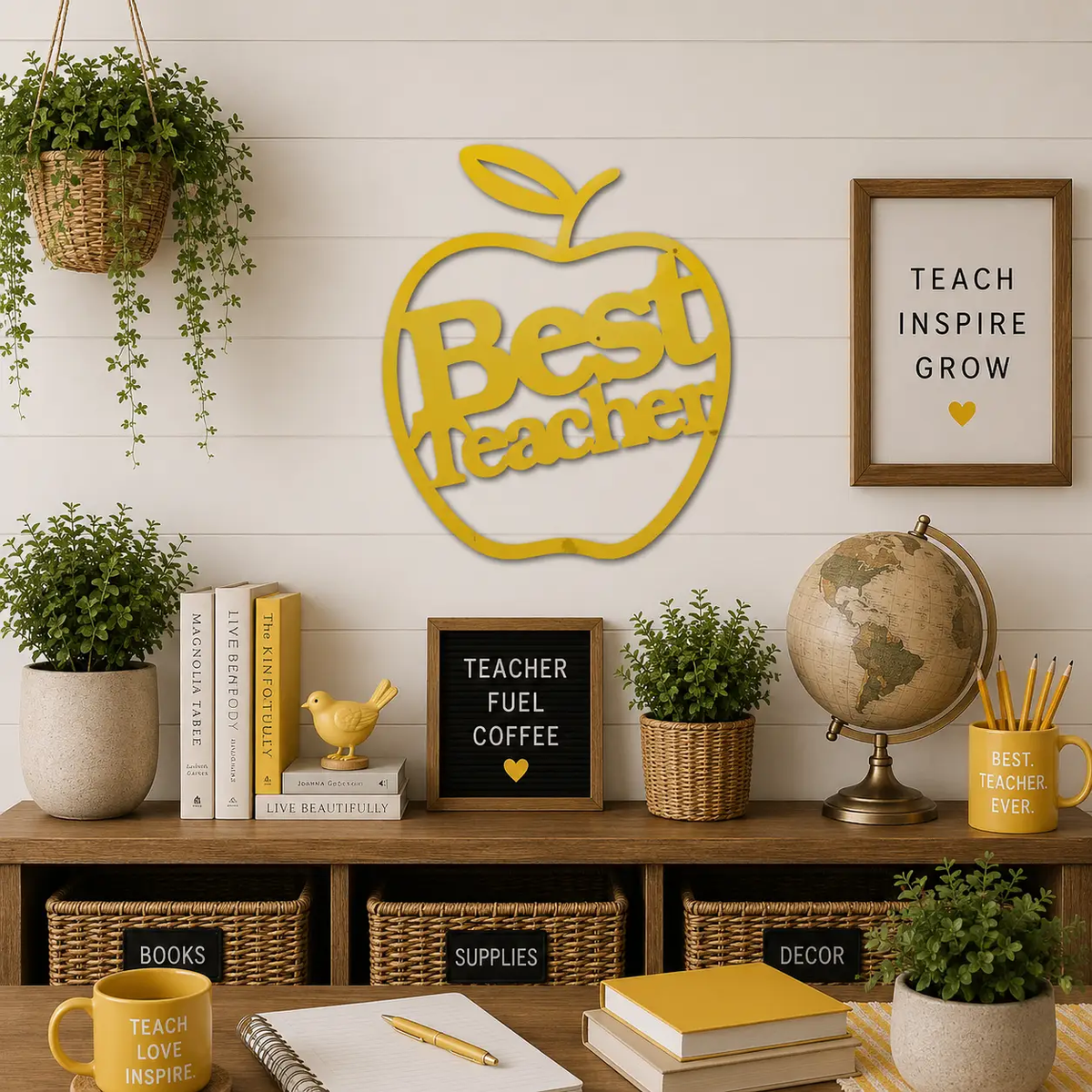 Best Teacher Metal Wall Art | Teacher Appreciation Gift | Apple Classroom Decor | Teacher Office Wall Sign | Made in USA