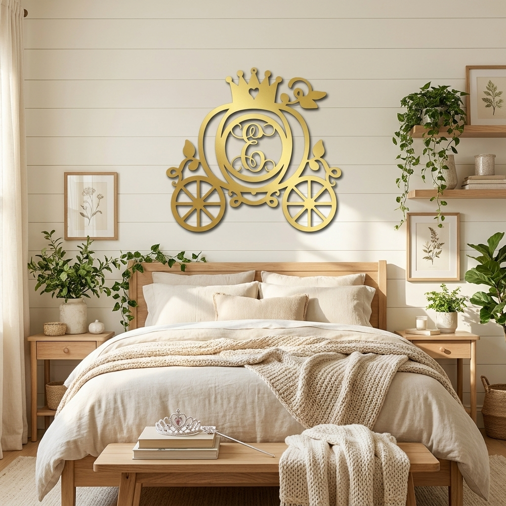 Personalized Fairytale Pumpkin Carriage Metal Wall Art | Custom Initial Princess Carriage Sign | Monogram Metal Decor | Made in USA