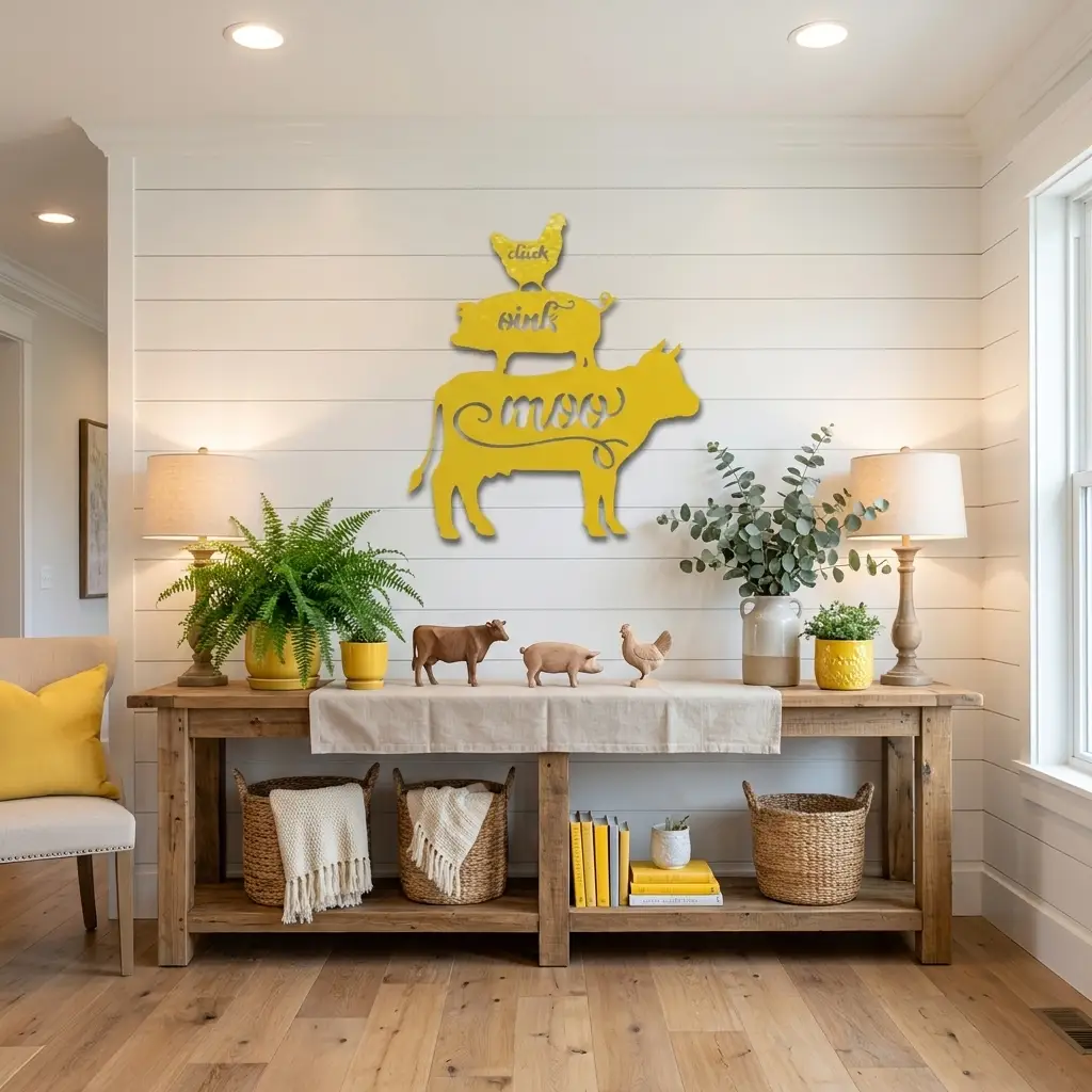 Farm Animals Metal Wall Art – Cow Pig Chicken Kitchen Decor – Farmhouse Wall Decor – Rustic Kitchen Sign – Country Home Decor