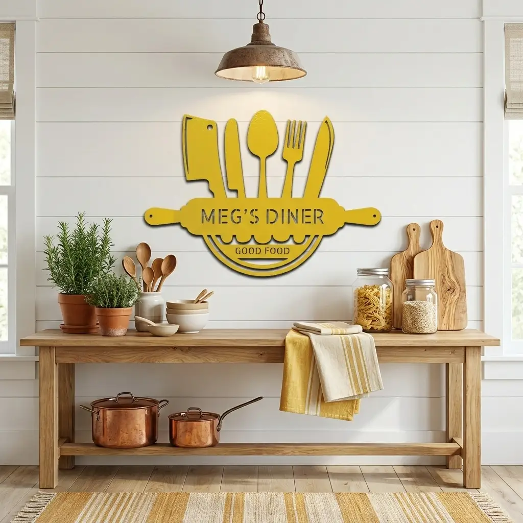 Personalized Kitchen Metal Wall Art – Custom Family Kitchen Sign – Cooking Decor – Chef Utensil Sign - Dining Room Gift - Made in USA