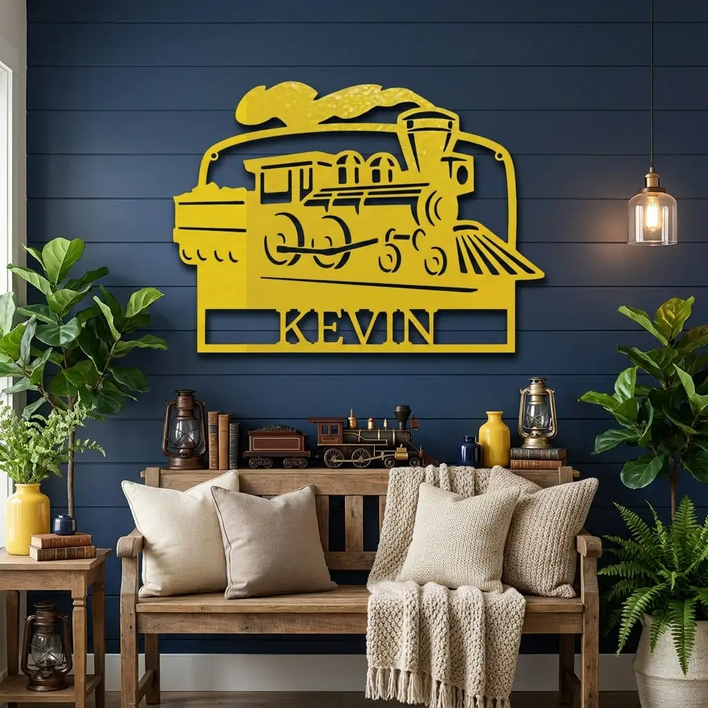 Personalized Coal Train Metal Wall Art | Custom Family Name or Address Train Sign | Steam Locomotive Steel Decor | Made in USA